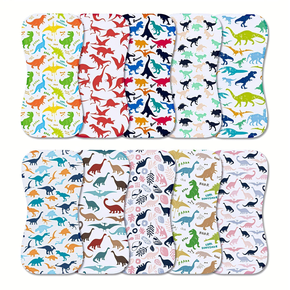 Baby Burp Cloths 10-Pack in Mixed Floral and Animal Prints with Curved Edges for Everyday Shoulder Coverage