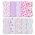 Baby Burp Cloths 10-Pack in Mixed Floral and Animal Prints with Curved Edges for Everyday Shoulder Coverage