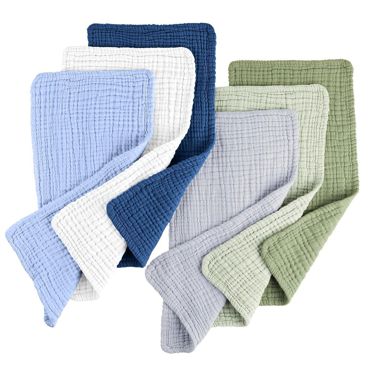 Muslin Baby Burp Cloths 6-Pack with a Layered Texture and Rectangular Shape for Everyday Feeding and Burping