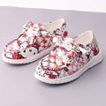 Girls' Casual Loafers in Cartoon Cat Prints with Elastic Laces and Side Openings for Colorful Outfits