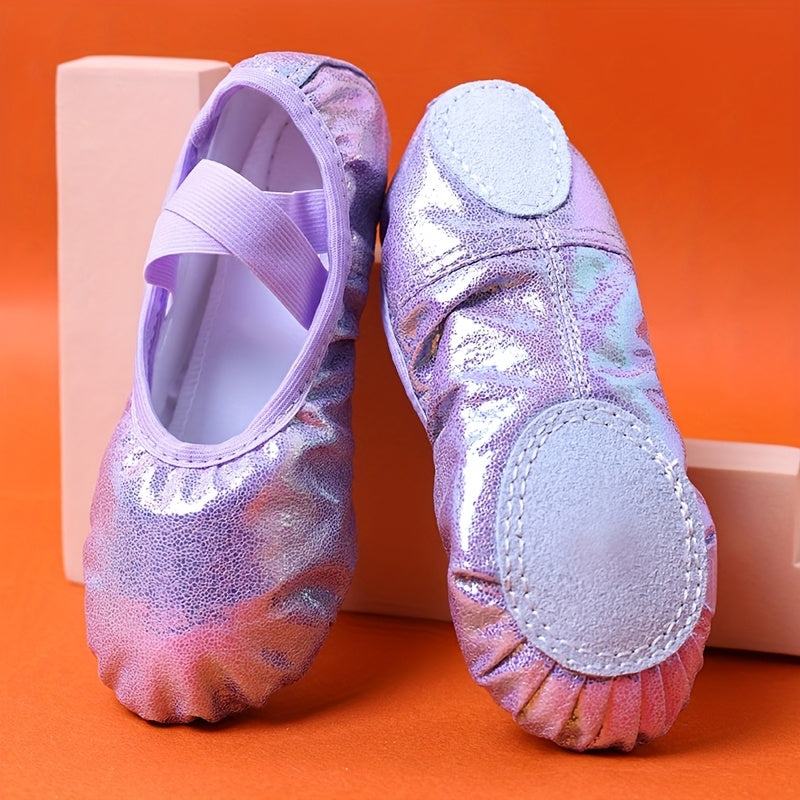Girls' Split Sole Ballet Slippers with Crossed Elastic Straps in Shimmery and Pastel Rainbow Styles