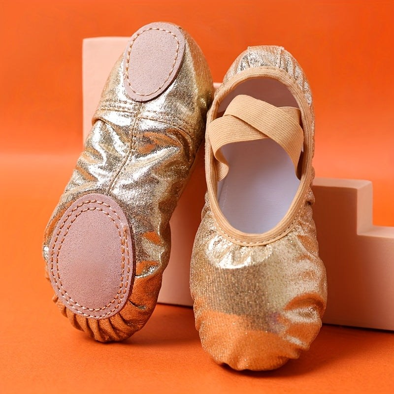 Girls' Split Sole Ballet Slippers with Crossed Elastic Straps in Shimmery and Pastel Rainbow Styles