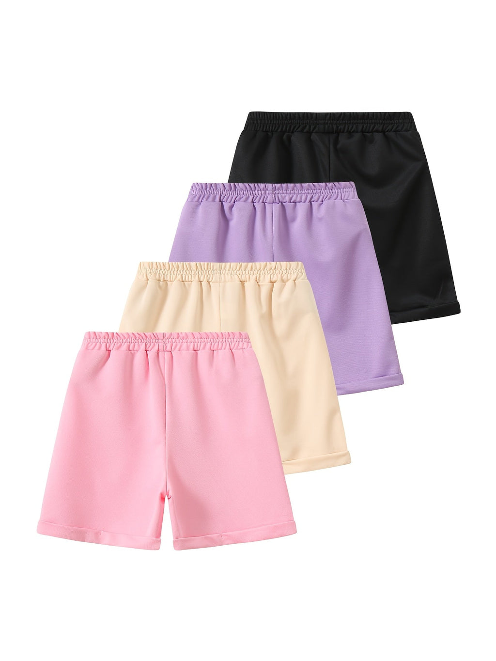 Girls' Heart Print Shorts 4-Pack with Bow Front Detail and Mixed Colors for Spring and Summer Outfits
