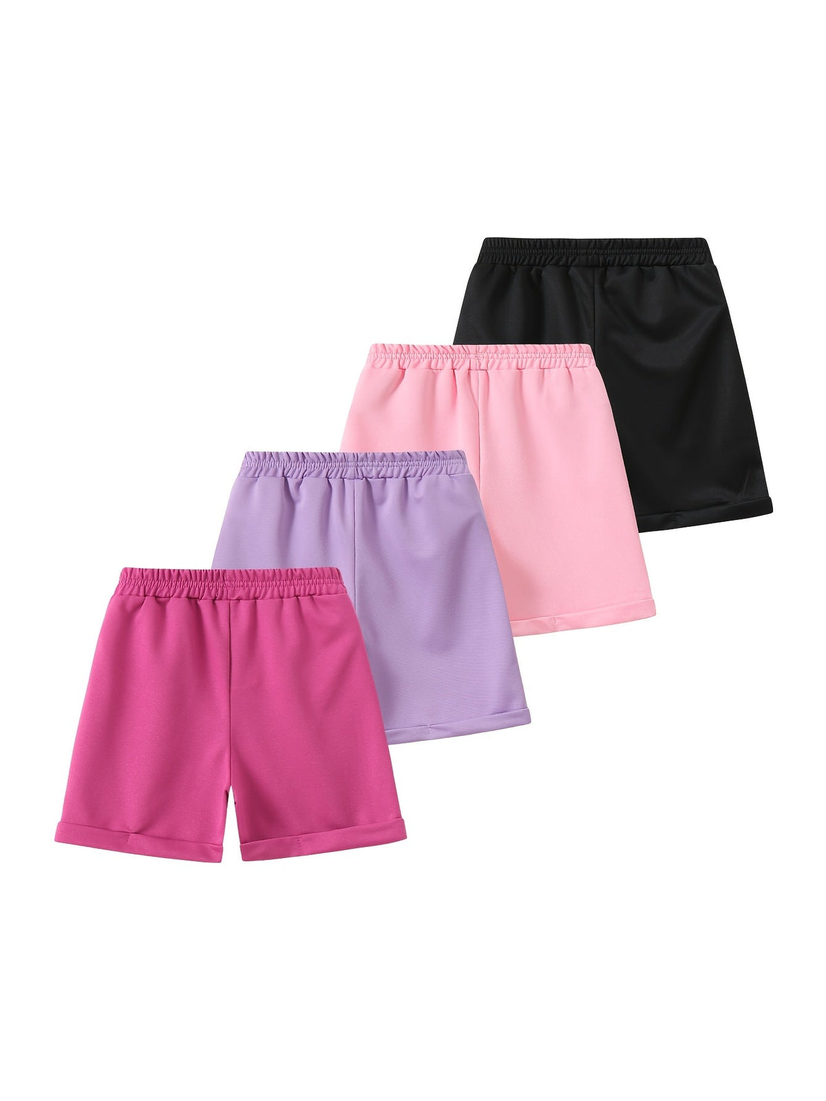 Girls' Heart Print Shorts 4-Pack with Bow Front Detail and Mixed Colors for Spring and Summer Outfits