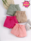 Girls Textured Shorts Four-Pack with Bow Details and Elastic Waists for Colorful Summer Casual Outfits