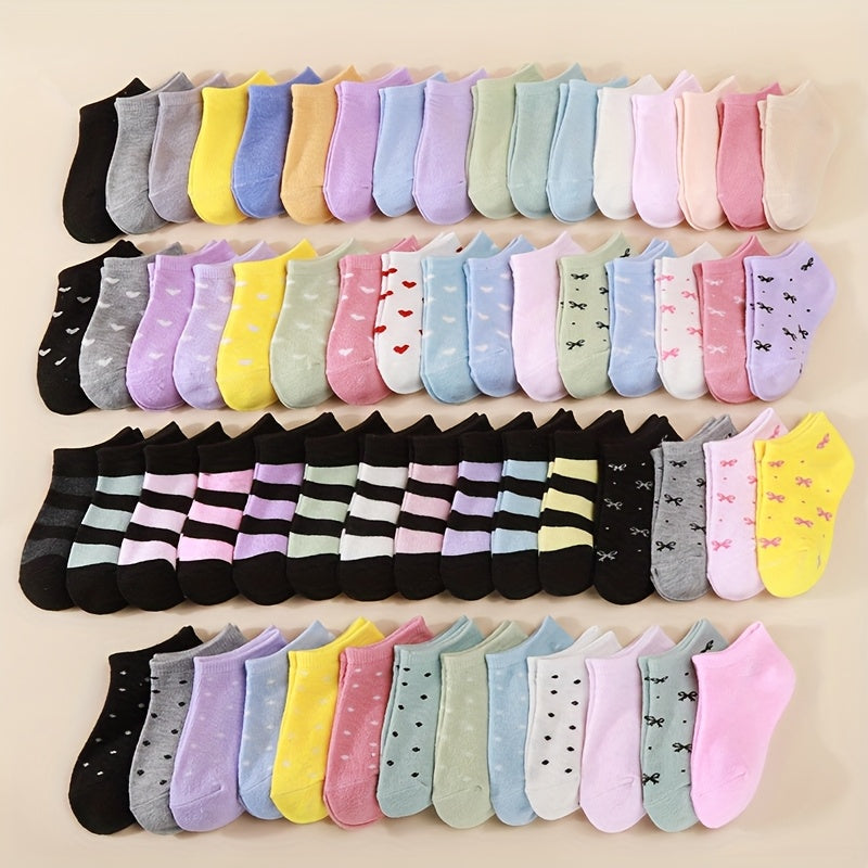 Girls' Assorted Ankle Socks with Hearts and Stripes in Mixed Color Multipacks for School and Play