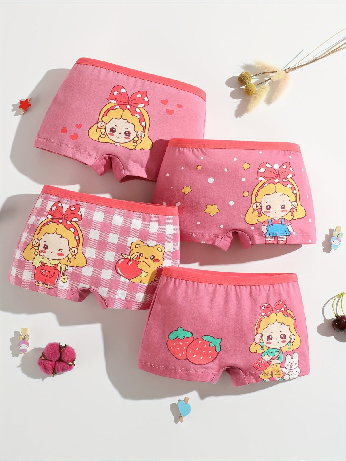 Girls' Animal Print Cotton Boxer Briefs 6-Pack in Random Colors with Short Legs for Daily Underwear Changes