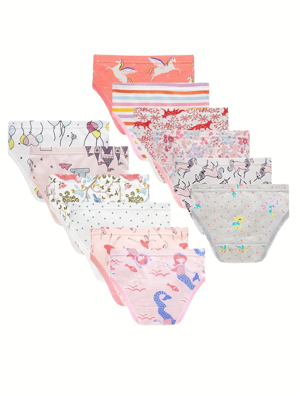 Girls' Briefs Twelve-Pack with Dolphin and Fox Prints in Mixed Colors for Everyday Underwear Changes