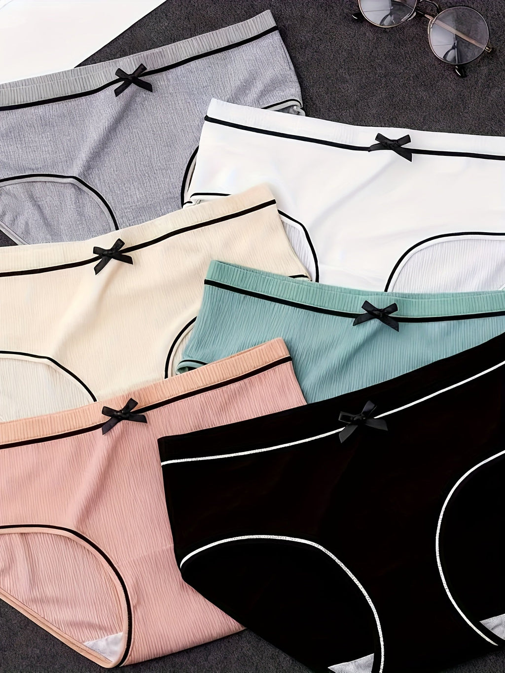 Girls' Ribbed Briefs 12-Pack with Contrast Trim and Small Waist Bows in an Assorted Color Underwear Pack