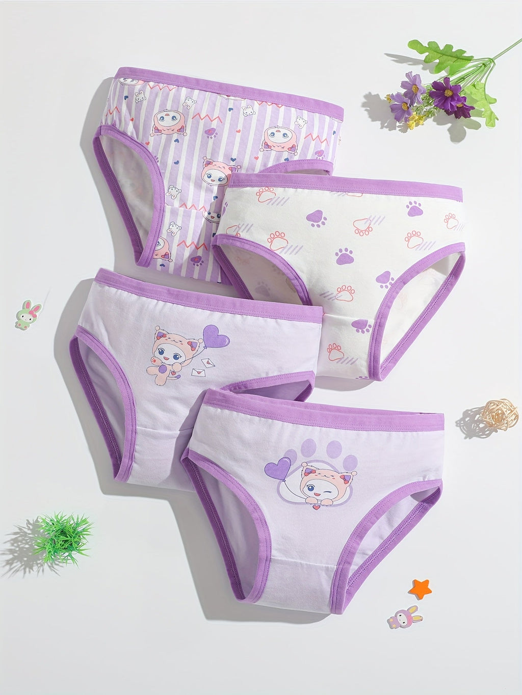 Girls' Cotton Briefs in an Eight Piece Pack with Mermaid and Cartoon Prints for Daily Underwear Changes