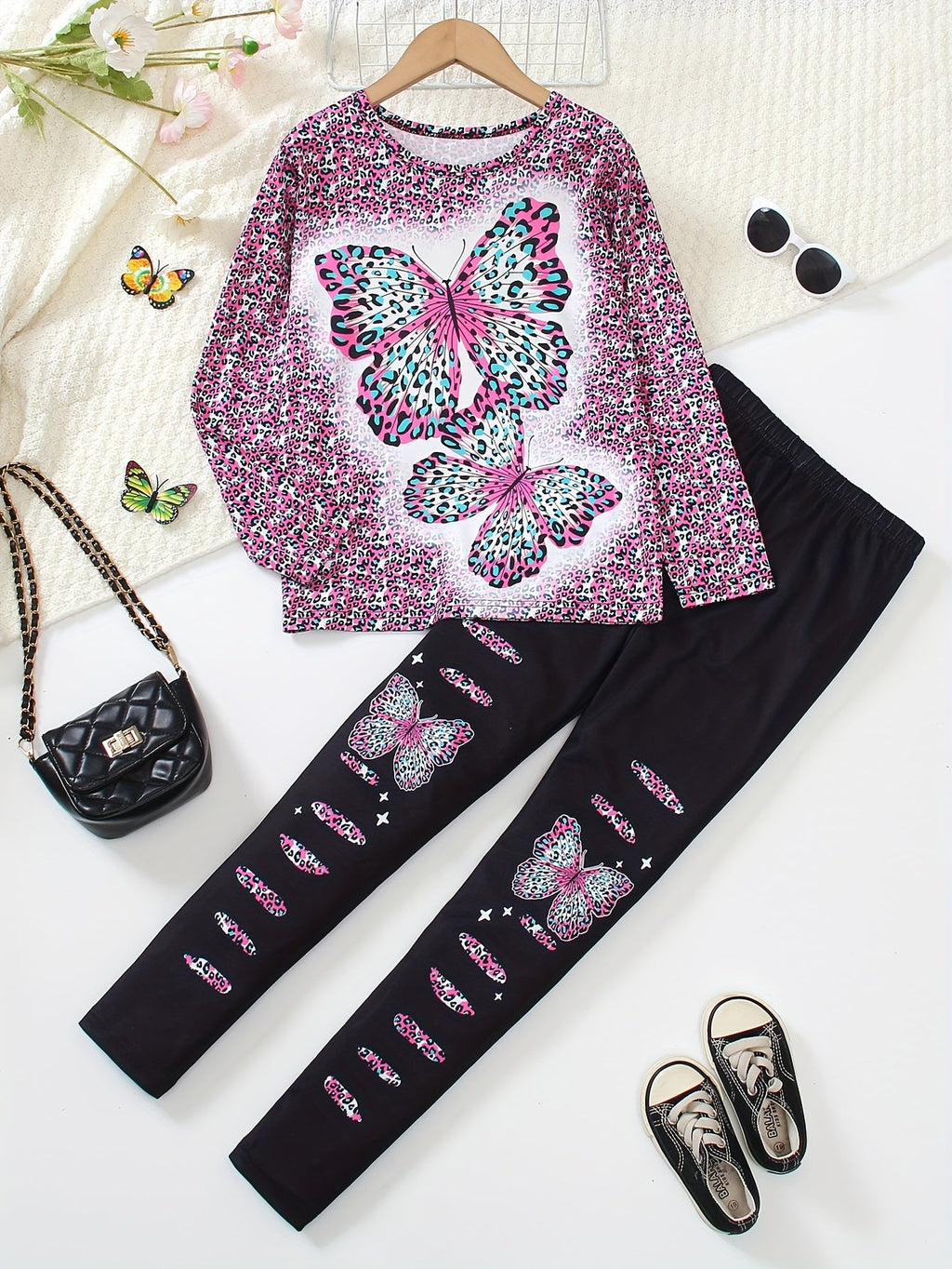 Girls' Butterfly Outfit Set - Long Sleeve Fall