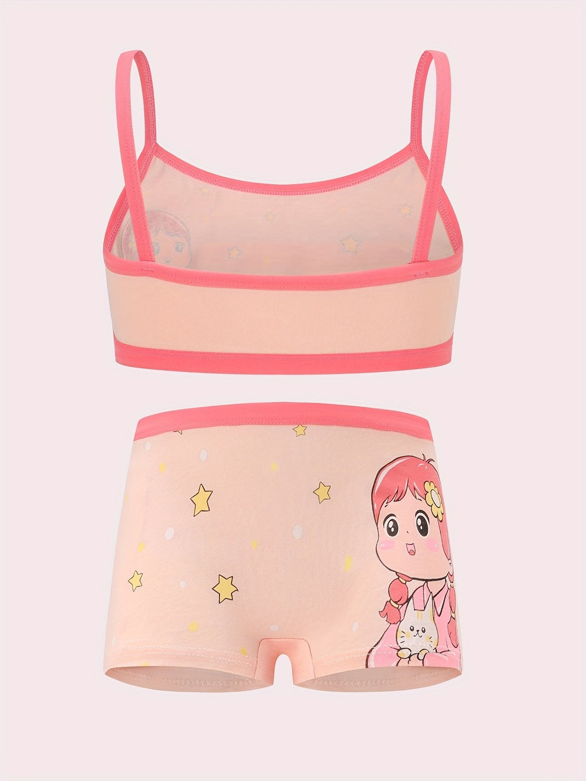Girls' Four Camisole and Boxer Brief Sets with Butterfly and Star Prints for Everyday Underwear Changes