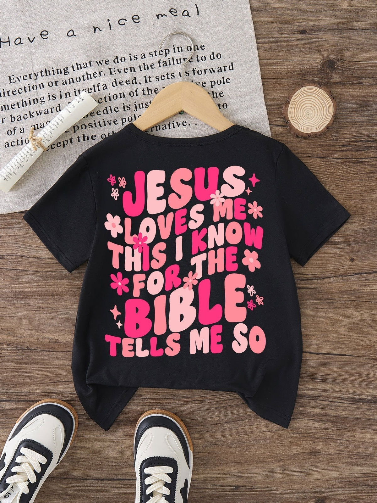 Girls' Graphic T-Shirts Three-Pack with Cartoon and Faith Slogans for Short-Sleeve Summer Outfits