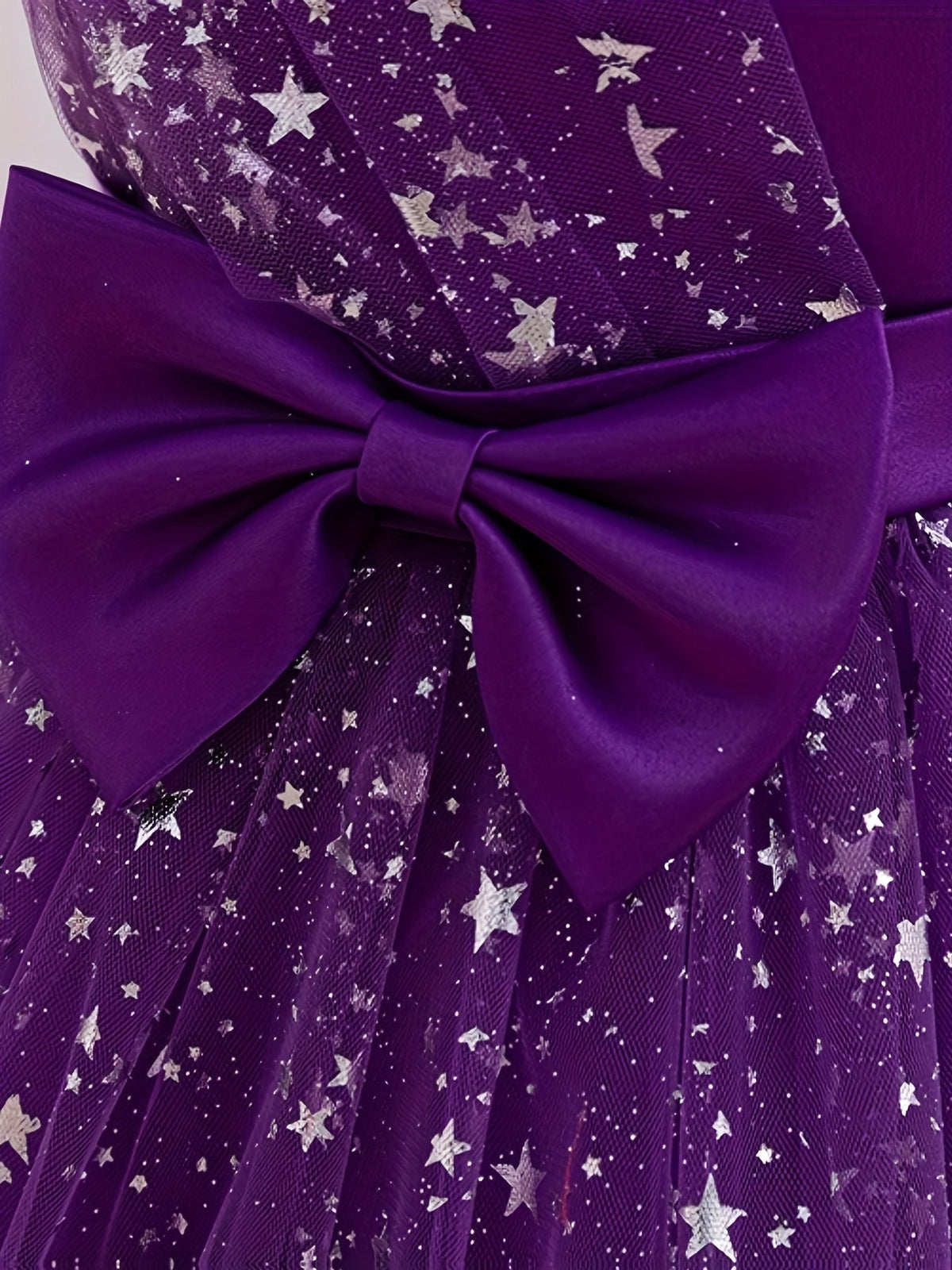 Girls' Star Tulle Party Dress with Large Bow Details and a Tiered Skirt for Birthdays and Celebrations
