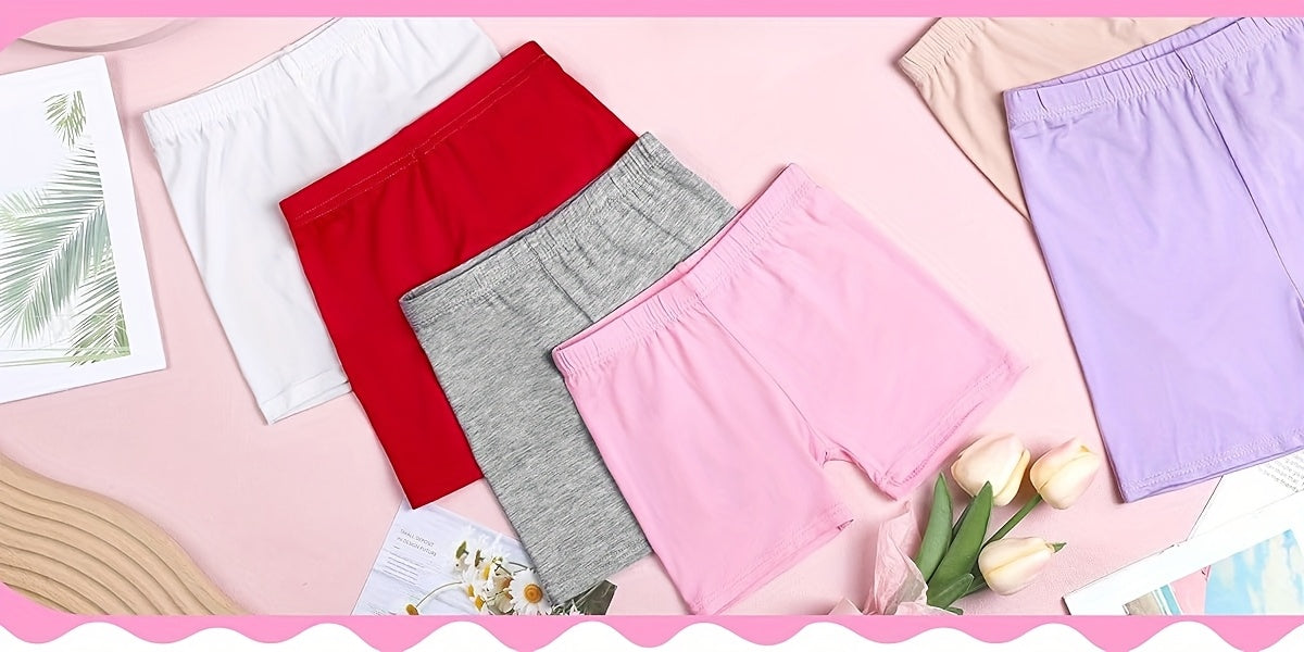 Girls' Bike Shorts Eight Pack in Random Solid Colors with Elastic Waists for Dance and Under Dress Layering