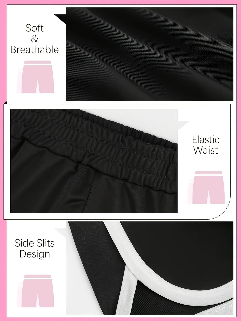 Girls' Athletic Shorts in a Random Six Piece Color Pack with White Contrast Trim and Curved Hems