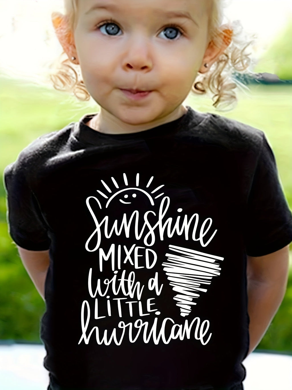 Girls' Sunshine and Hurricane Graphic T-Shirt with Short Sleeves and a Relaxed Fit for Summer Outfits