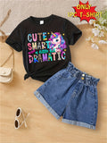 Girls' Unicorn Graphic T-Shirt in Black with Cute Smart a Little Bit Dramatic Lettering for Summer