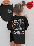Girls' Feral Child Graphic Cotton T-Shirt with a Colorful Back Print and Short Sleeves for Everyday Wear