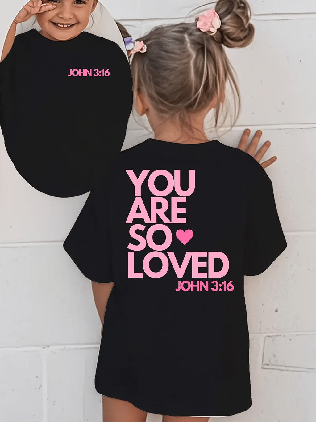 Girls' T-Shirt with John 3:16 Chest Lettering and a Short Sleeve Crew Neck Cut for Casual Church Outfits