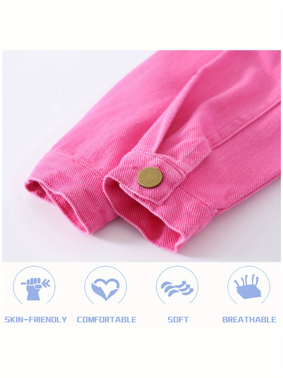 Girls' Rose Red Denim Jacket with a Button Front and Chest Pockets for Everyday School Outfit Layers