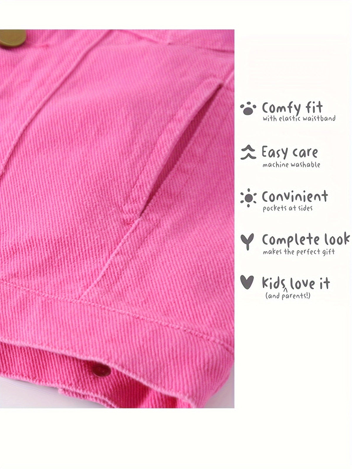 Girls' Rose Red Denim Jacket with a Button Front and Chest Pockets for Everyday School Outfit Layers