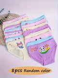 Girls' Cotton Bikini Briefs Eight Pack with Random Bunny and Panda Prints in Pastel Colors for Daily Wear
