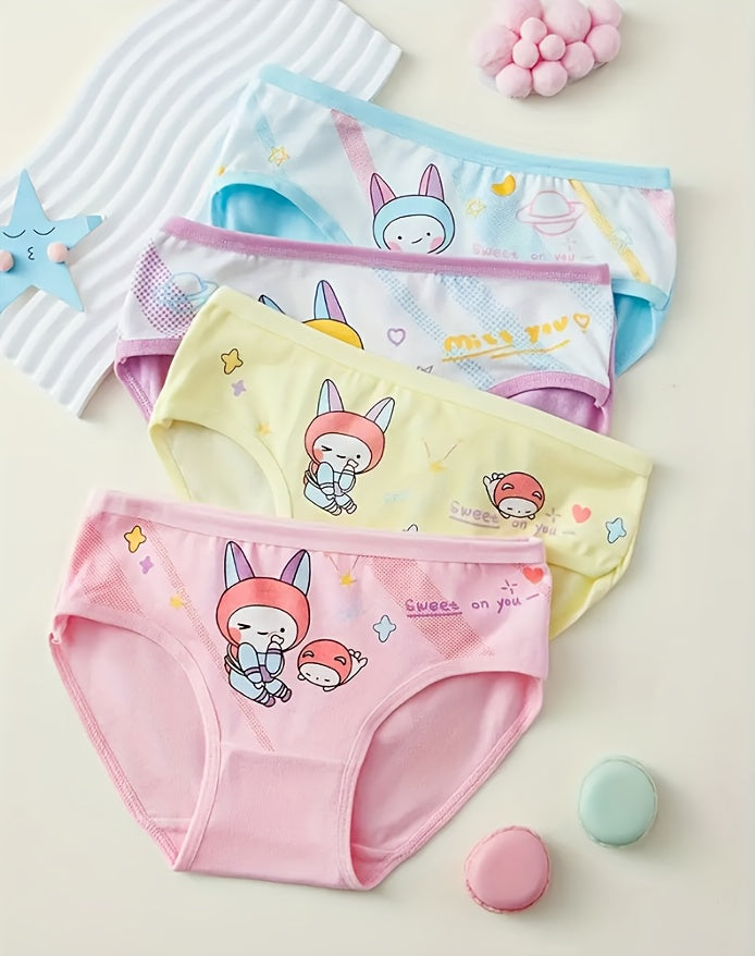 Girls' Cotton Bikini Briefs Eight Pack with Random Bunny and Panda Prints in Pastel Colors for Daily Wear