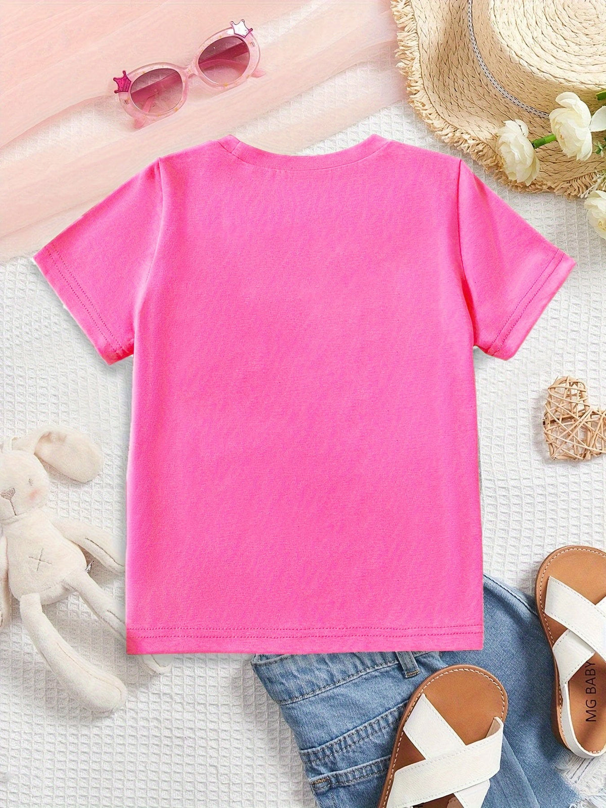 Girls' Pink Kitten Slogan T-Shirt with Short Sleeves and a Crew Neck for Playful Everyday Summer Outfits