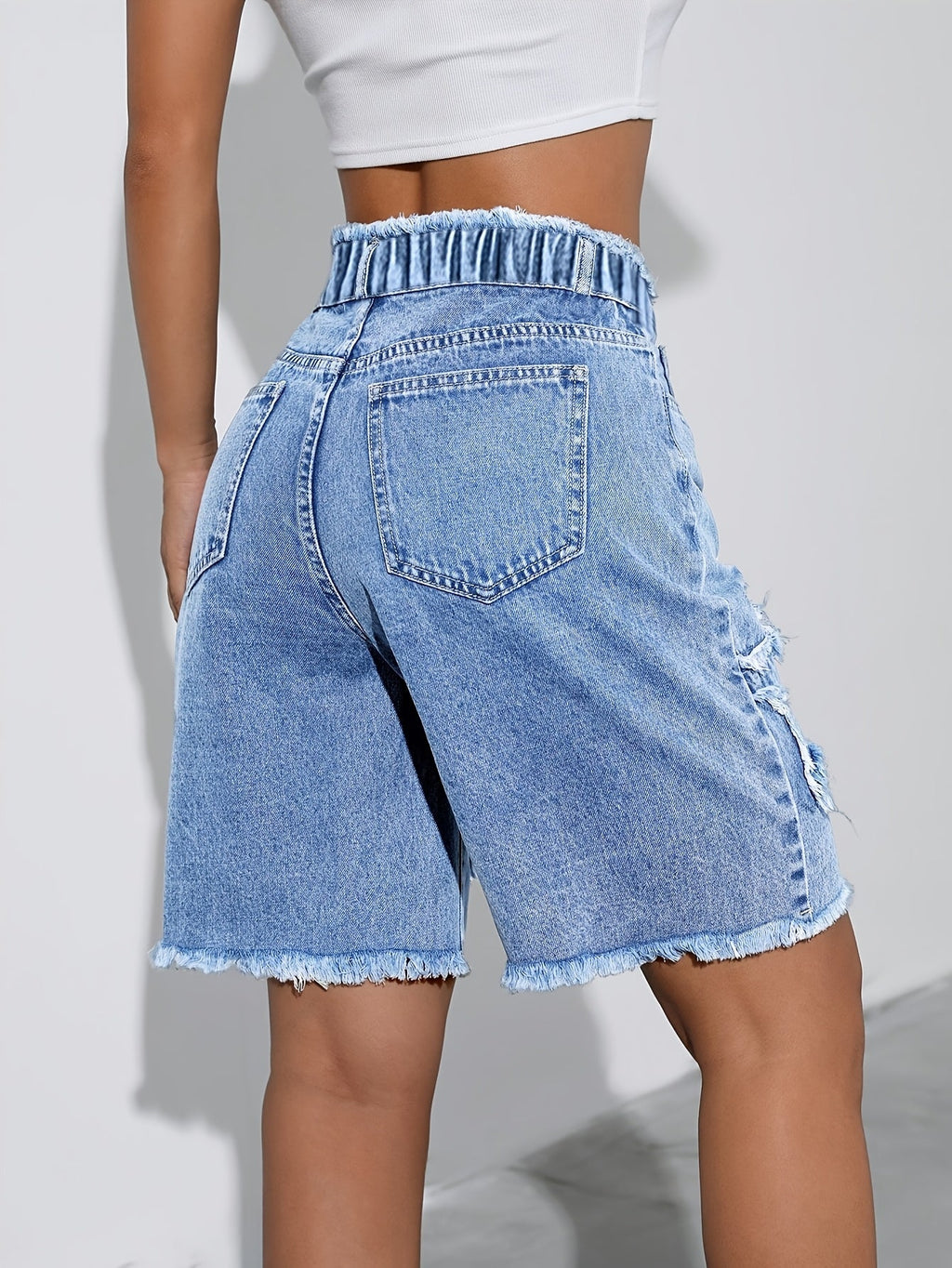 Girls Denim Shorts with Star Patches and Frayed Hems in Blue for Casual Summer and Weekend Outfits