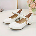 Girls' Glossy Mary Jane Shoes with Round Strap Accents and Small Heels for Parties and Dress Outfits