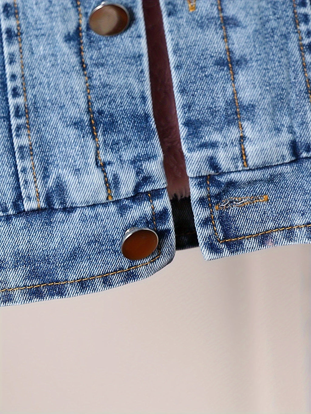 Girls' Hooded Denim Jacket in Blue with Pink Plush Lining and a Button Front for Fall and Winter