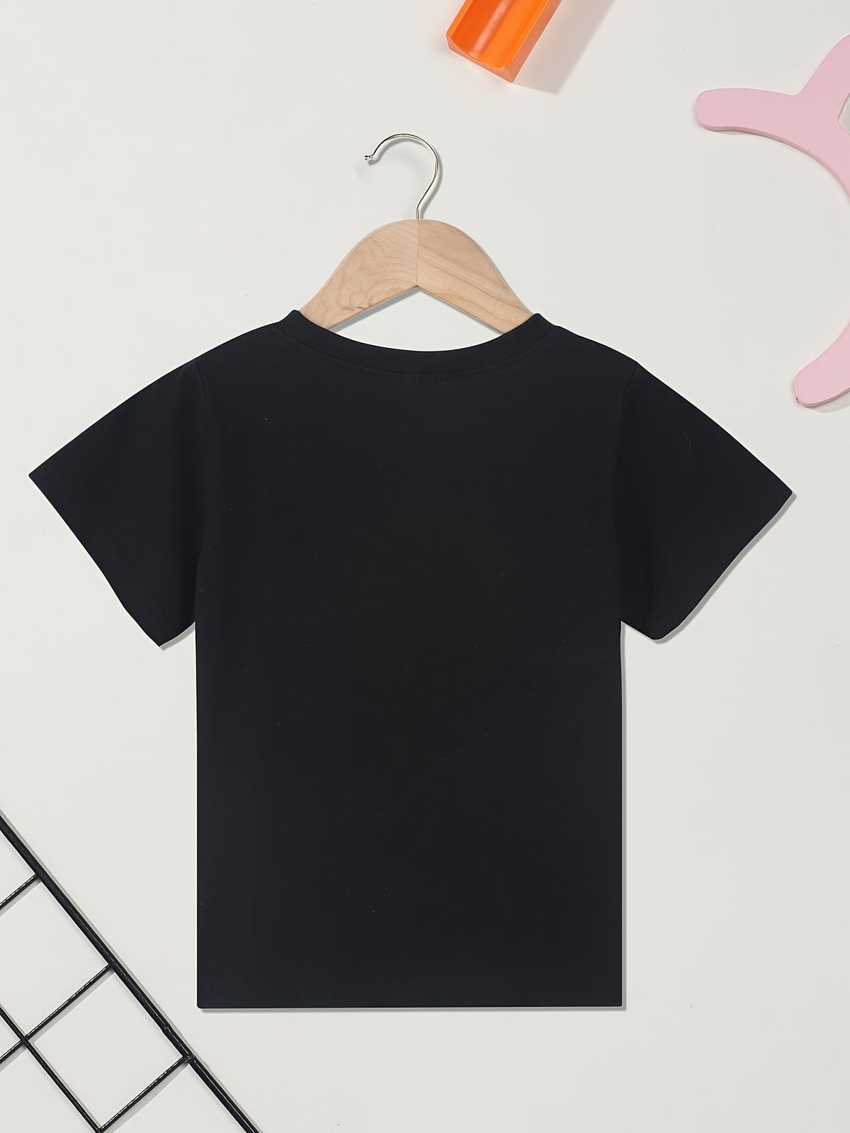 Girls' Kindergarten Era Cotton T-Shirt in Black with Colorful Lettering and Flowers for School Days