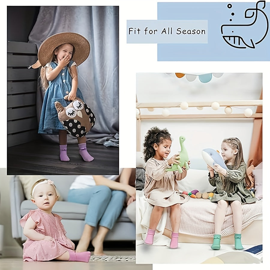Girls' Ruffle Cuff Socks in Mixed Solid Colors with Folded Ankle Tops for Everyday Dresses and Shoes