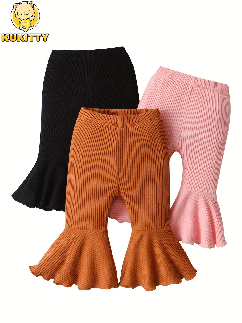Baby Girls' Ribbed Flare Leggings 3-Pack with Ruffled Hems and Pull-On Waists for Everyday Outfit Pairing