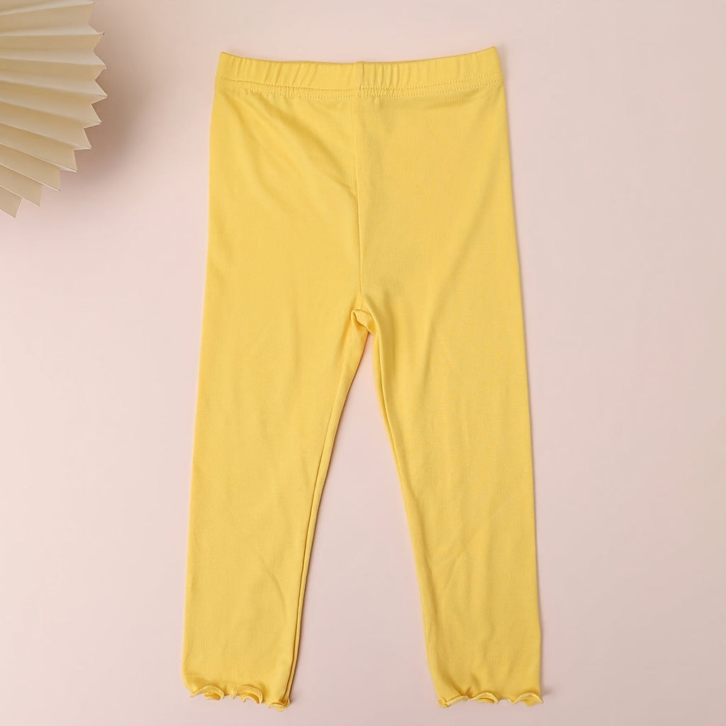 Girls' Eight Pack Colorful Leggings with Lettuce Edge Hems and Elastic Waists for Everyday Layering