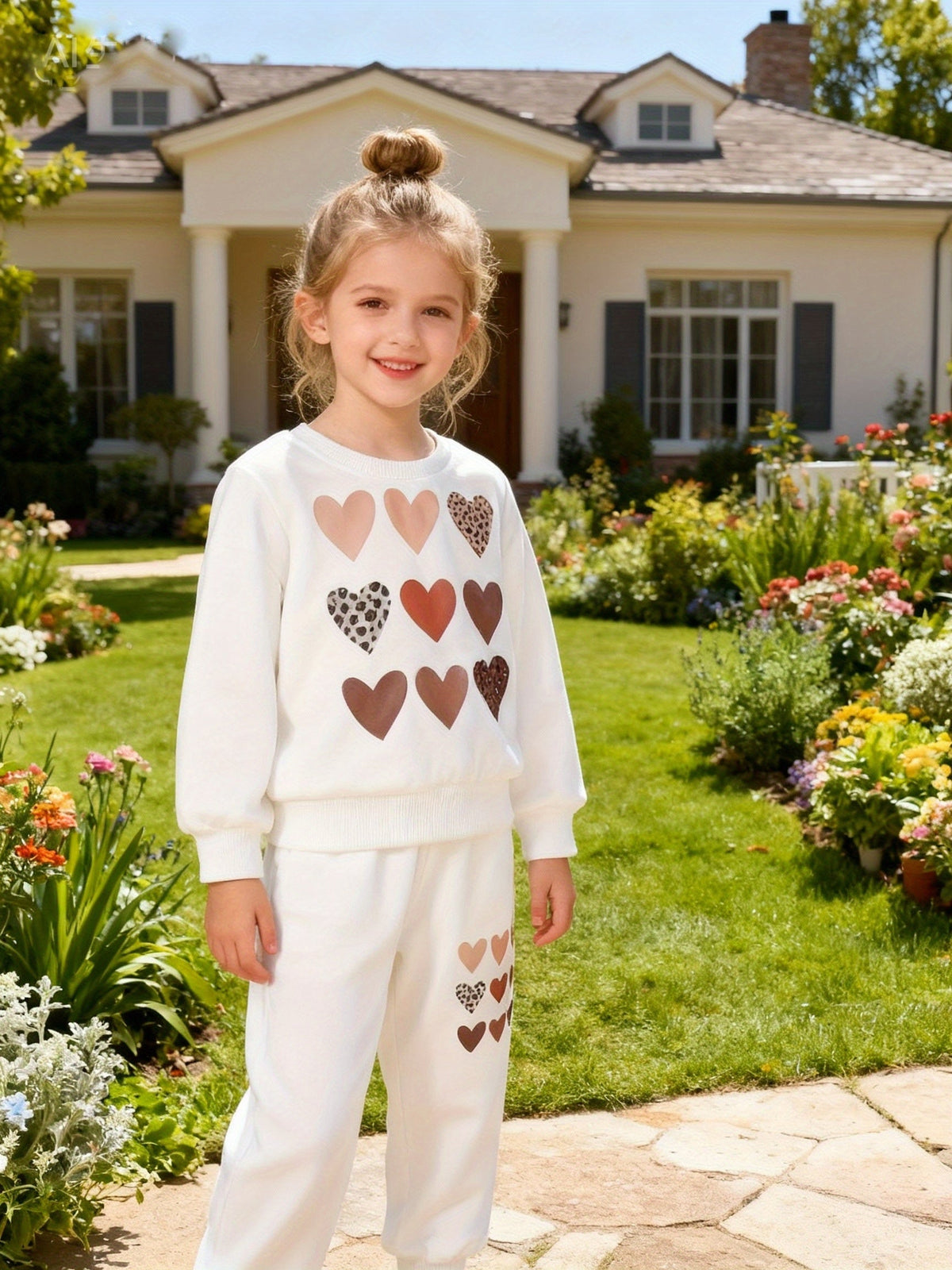 Girls' Sweatshirt and Jogger Sets with Heart and Leopard Prints in a Six-Piece Pack for Everyday Outfits