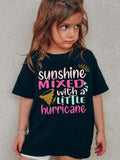 Girls' Sunshine and Little Hurricane T-Shirt in Black with Colorful Lettering for Summer Casual Wear