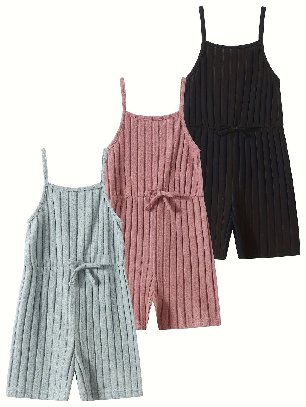 Girls' Three-Piece Random Summer Clothing Assortment Featuring Dresses and Rompers in Mixed Colors