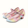 Girls' Iridescent Dress Shoes with Pastel Rainbow Sparkle and Bow Details for Parties and Celebrations