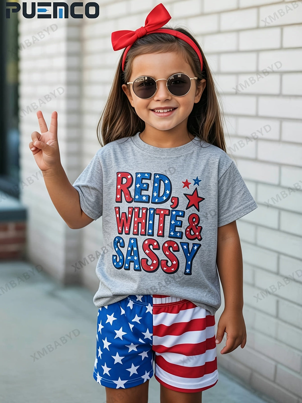 Girls' Patriotic and Soccer Graphic T-Shirt with Short Sleeves for Fourth of July and Casual Outfits