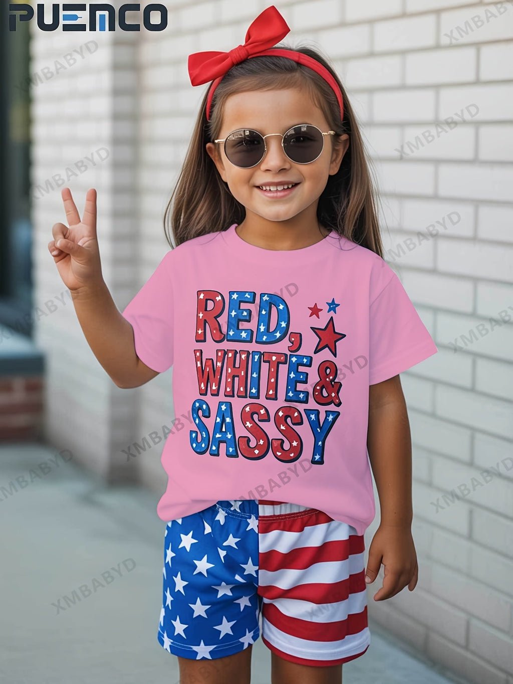 Girls' Patriotic and Soccer Graphic T-Shirt with Short Sleeves for Fourth of July and Casual Outfits
