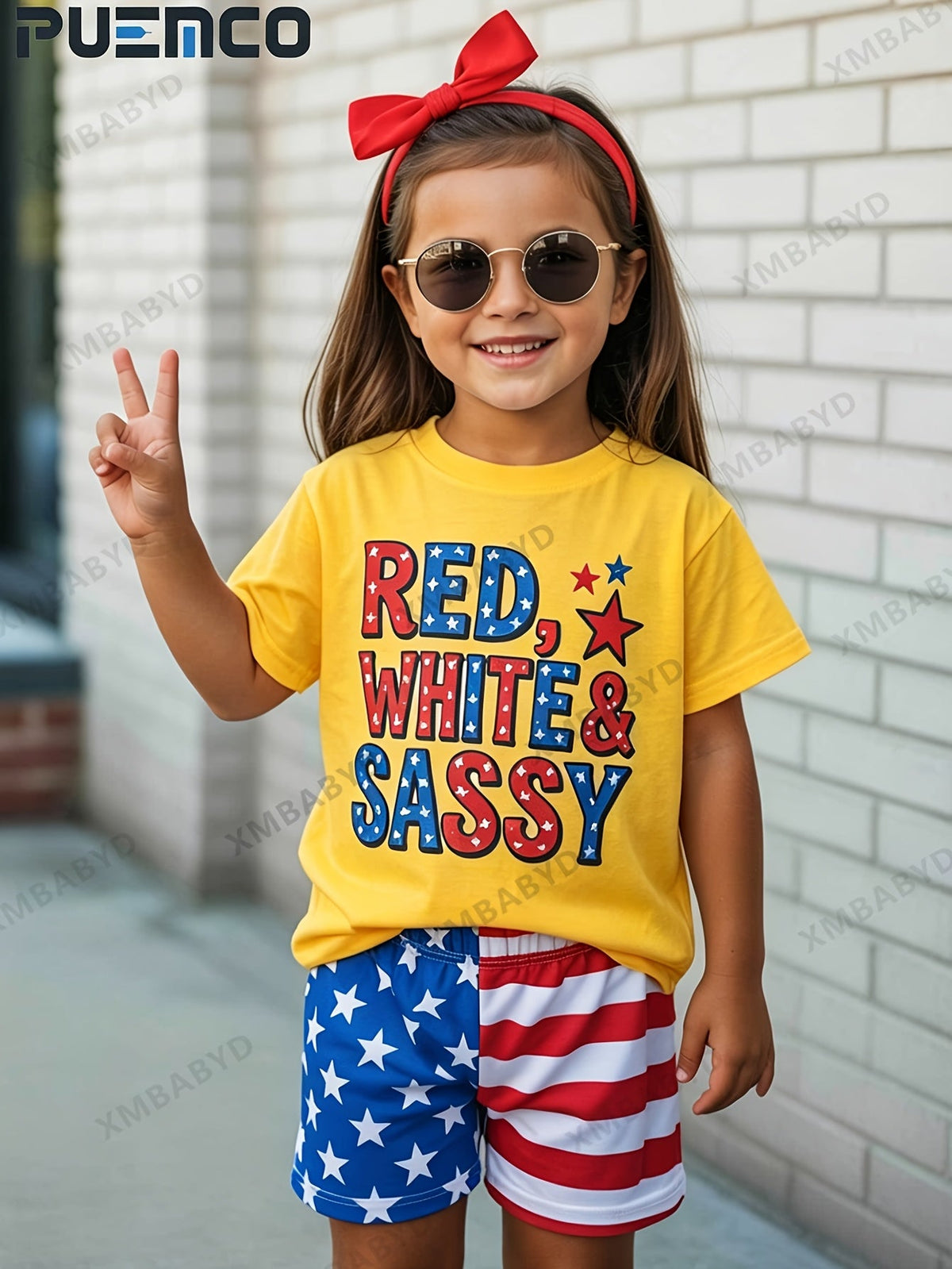 Girls' Patriotic and Soccer Graphic T-Shirt with Short Sleeves for Fourth of July and Casual Outfits