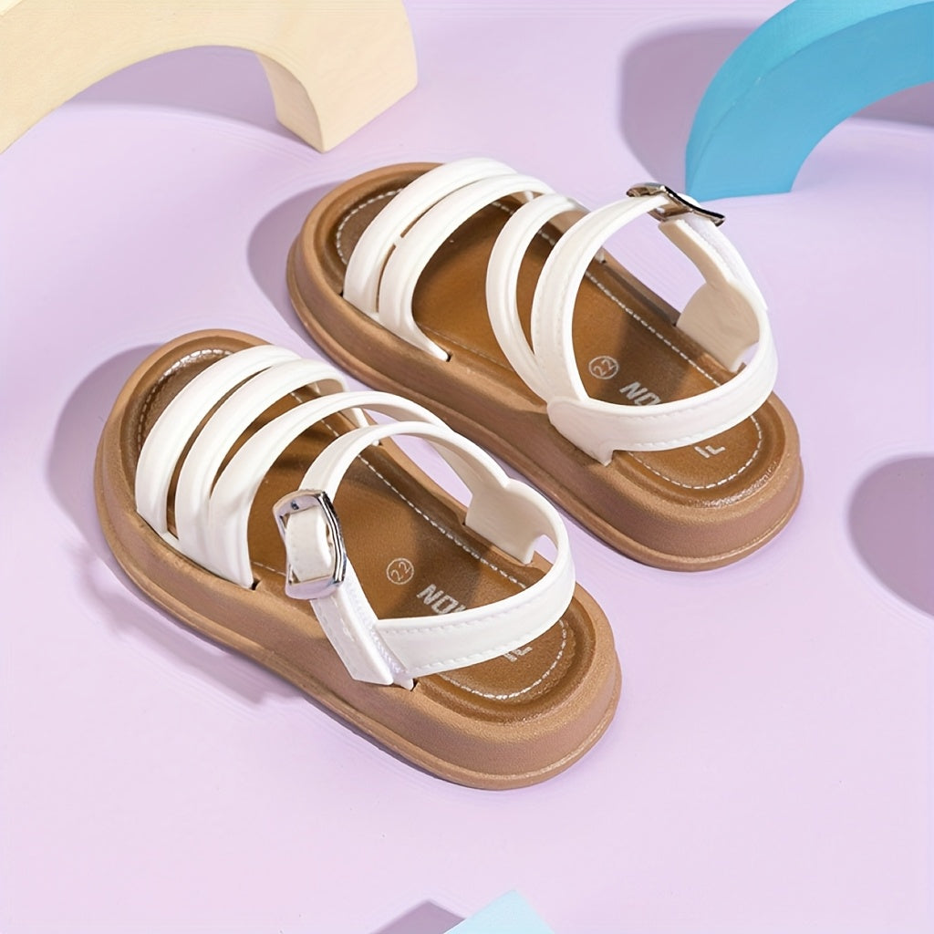 Girls' Sandals with Diagonal Front Straps and Ankle Buckles in Black, Pink or White for Summer Outfits