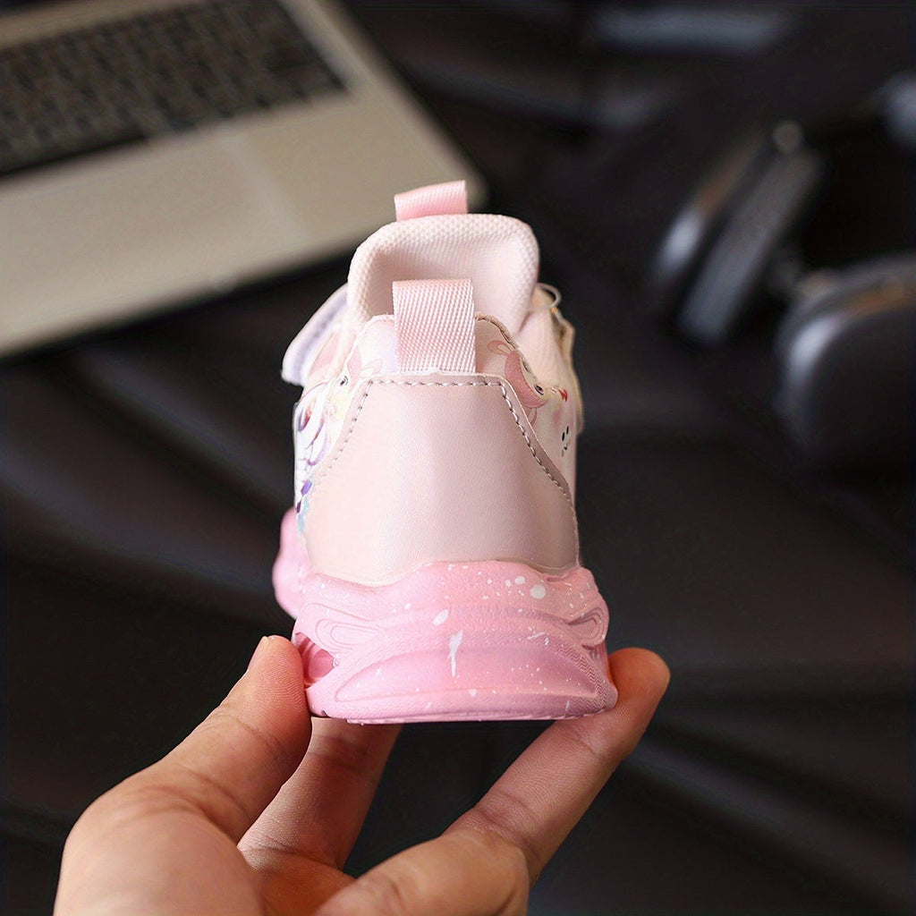 Girls' Light-Up Sneakers with Cartoon Wing Details and Colorful LED Soles in Pink or Purple for Playful Outfits