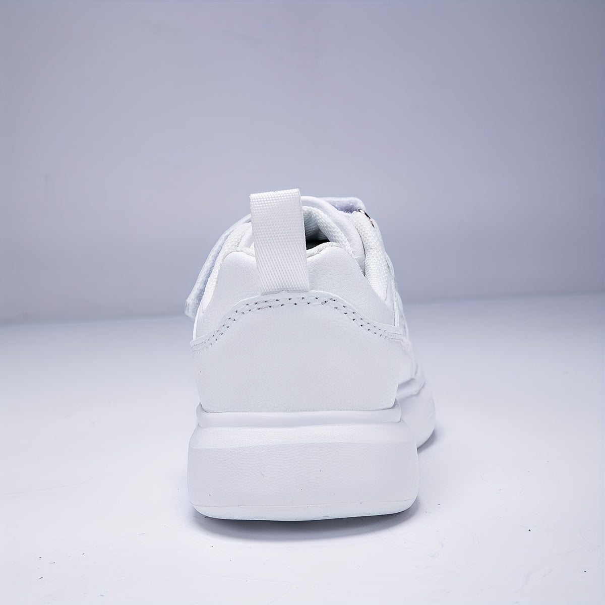 Double Strap Sneakers for Girls with Plain Paneled Uppers and Rear Pull Loops in White or Black