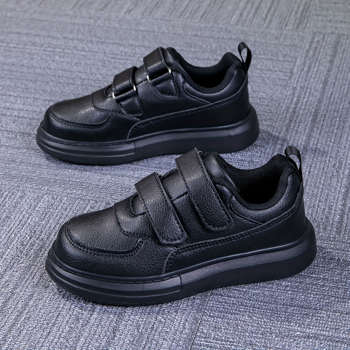 Double Strap Sneakers for Girls with Plain Paneled Uppers and Rear Pull Loops in White or Black
