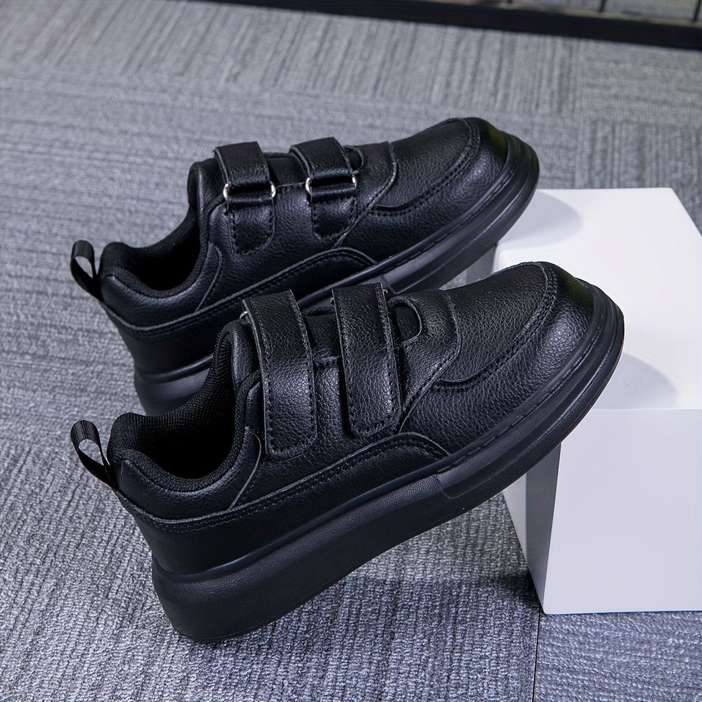 Double Strap Sneakers for Girls with Plain Paneled Uppers and Rear Pull Loops in White or Black