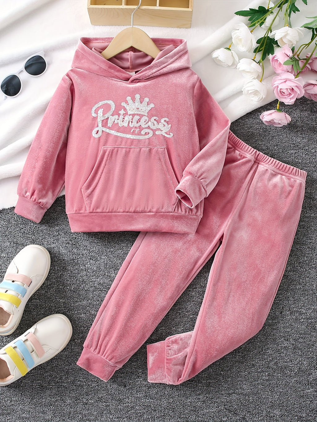 Girls' Princess Hoodie and Pants Sets 2-Pack in Random Colors with Long Sleeves and Cuffed Legs