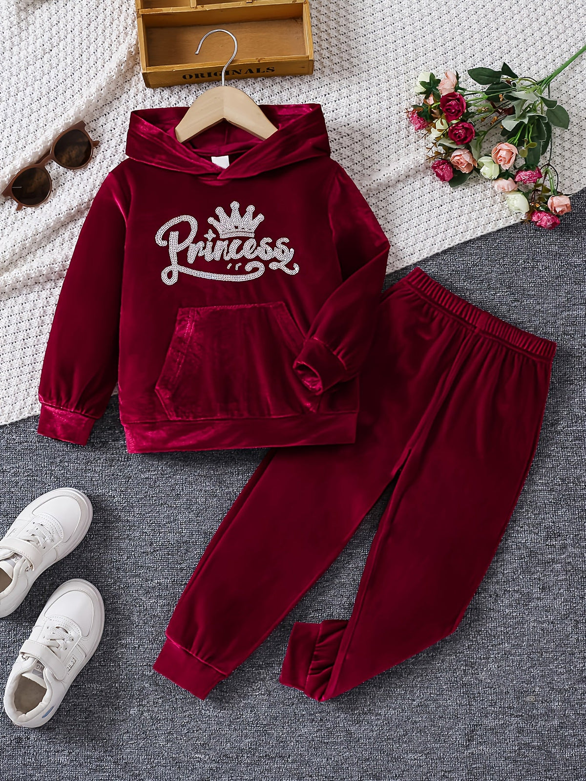 Girls' Princess Hoodie and Pants Sets 2-Pack in Random Colors with Long Sleeves and Cuffed Legs